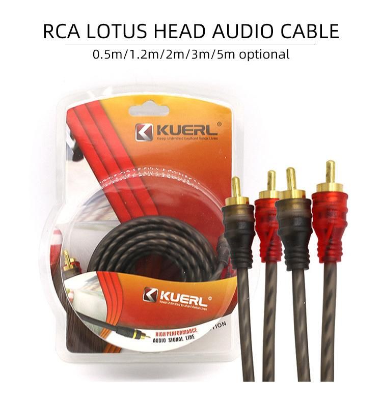 High Quality Bare Copper Wire 0.5/1.2/2/3/5m Car Audio RCA Cable with Color Box