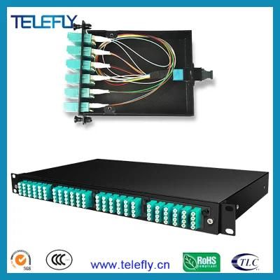 10g 40g High Density 19 Inch 1u MPO/MTP-LC 24f Optical Cassettes 48, 72, 96, 144 Core MPO Fiber Optic Patch Panel