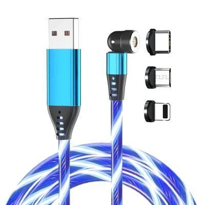 2020 New Trending LED Flowing Light Magnetic Charging Cable Cellphone Fast Charging Cord Micro USB Cable Charger Data Cable Line