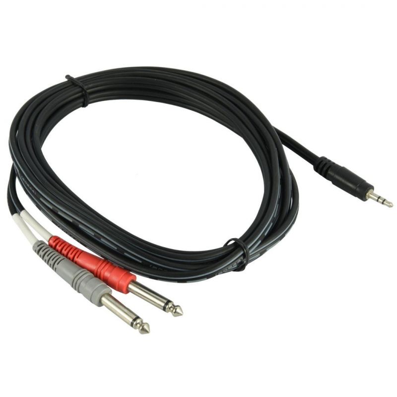 Essential Interconnect Y-Cable 3.5 mm Trs Male to 1/4" Ts Male 3 FT. Black Dual Cablemolded Strain Relief