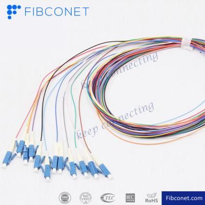 12 Fibers LC/Upc 9/125 Single Mode Color-Coded Fiber Optic Pigtail Unjacketed
