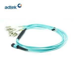 MPO-LC Duplex PVC/LSZH Aqua Break-out Cable Assembly, Branch Length 0.5m