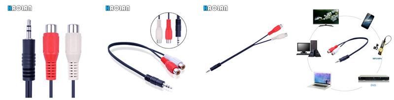 RCA Cable, AV Audio Cable, 3.5mm to 2 RCA Female RCA Stereo Cable,