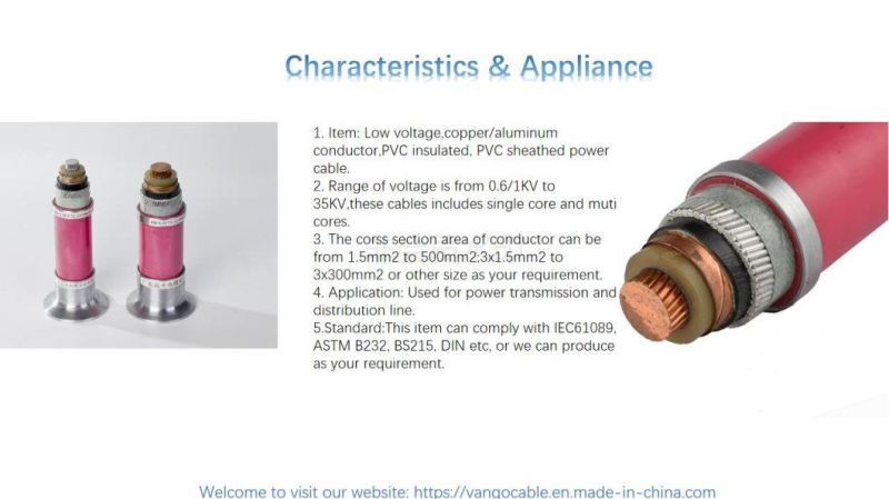 0.6/1kv Low-Voltaged Copper Conductor XLPE Insulated Power Cable for Power Transmission