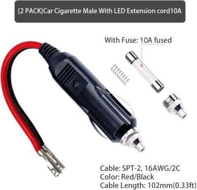 Car 12/24V American with Light Cigarette Lighter Plug Cable Car Electrical Plug Power Cord Indicator Fuse