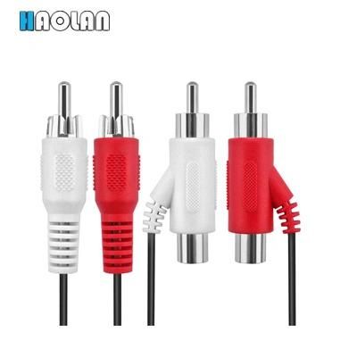 2 RCA Male to 2 RCA Male and Female Piggyback Audio Cable Black, Audio Cable, RCA Cable, for TV, DVD, Computer