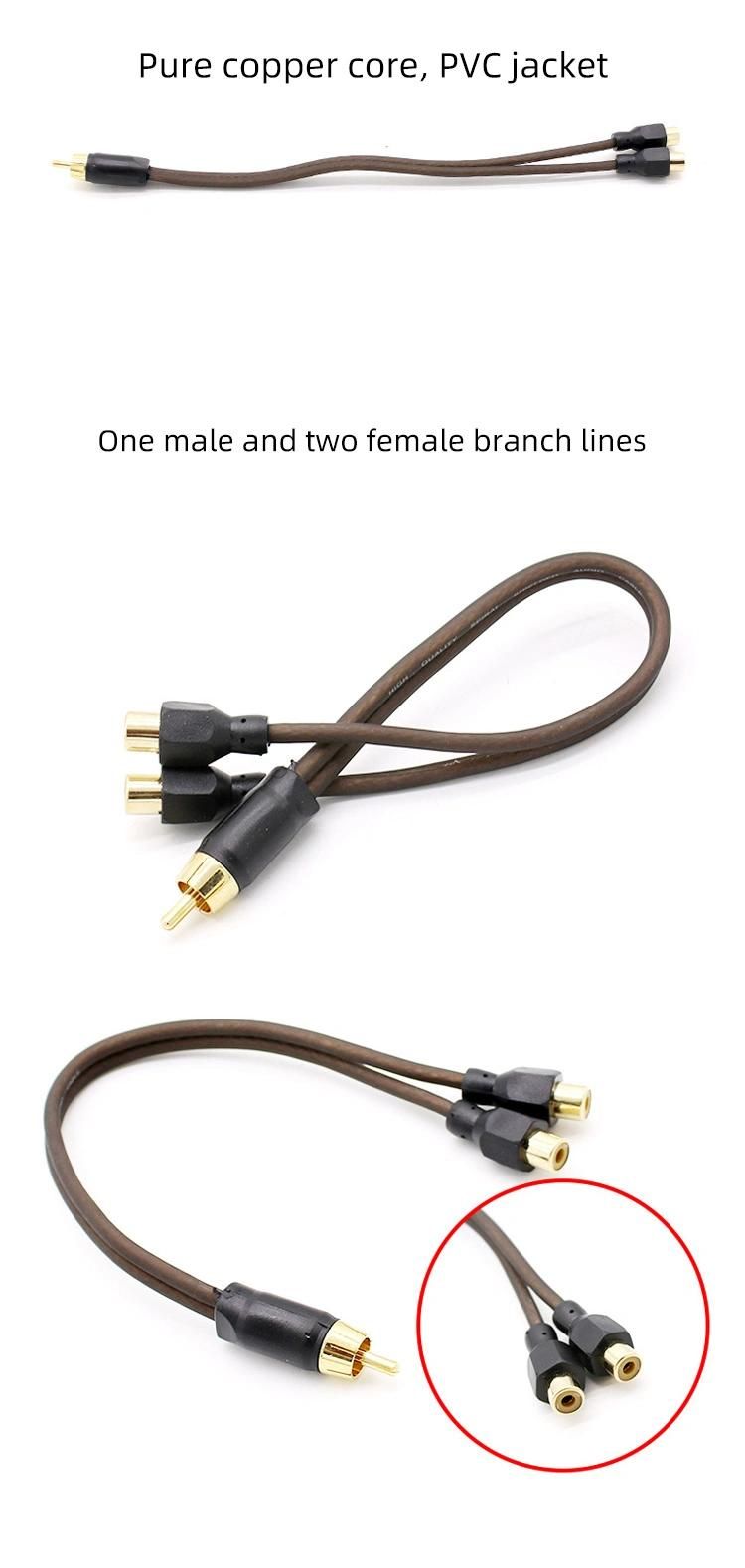 Car Audio Cable RCA One Male Plug to Couple 2 RCA Female Signal Wire for Car Amplifier