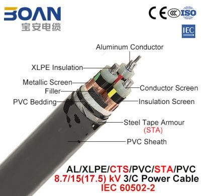 Al/XLPE/Cts/PVC/Sts/PVC, Power Cable, 8.7/15 (17.5) Kv, 3/C (IEC 60502-2)