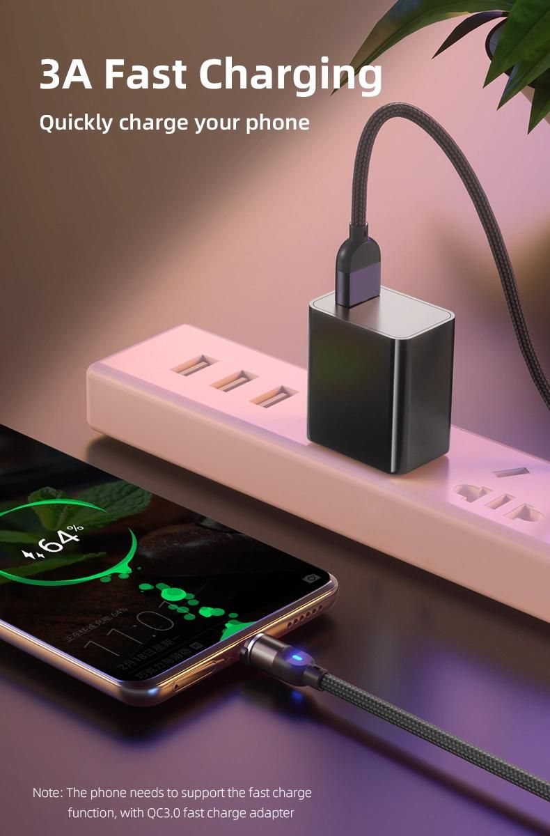 New Upgraded 540 Rotation 3A USB C Data Sync Cable Micro V8 Magnetic USB Charging Cable 3 in 1 Magnetic USB Cable