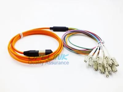 Multimode 12 Fibers MPO-LC Fanout Fiber Optic Jumper