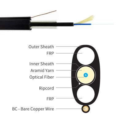 Fiber Optical Cable Outdoor FTTX Single Mode Multi OSP Flat Drop Cable Without Locate Wire Single Fiber Flat Cable with Two FRP