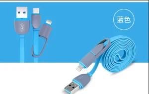 2015 Hot Selling Multi-Function Colorful Flat 2 in 1 Mobilephone USB Data Charging Cable for Android and Phone 5/5s/6s/6p