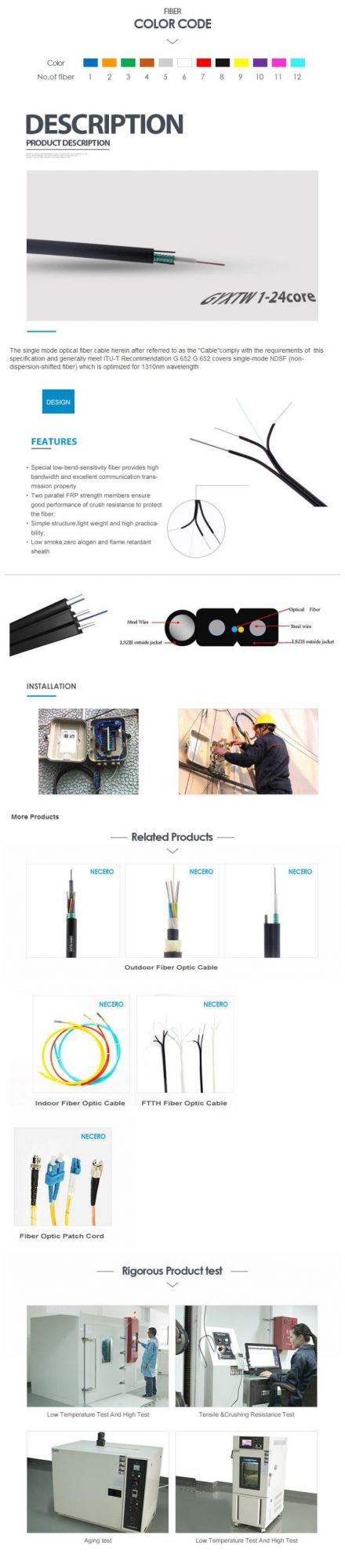 Gjyxch G657A2 Single Mode 1 Core Outdoor Fiber Optical/Optic FTTH Drop Cable Necero Brand