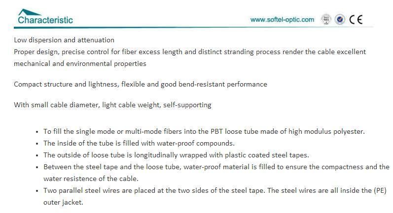 GYXTW 2-24 Cores Application for Aerial/ Duct /Direct Burial Fiber Cable /G652D Fiber Optical Cable