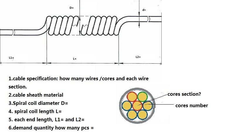 2*0.3mm2 Spiral Length=100mm Power Curly Cords Electrical Extension Cord