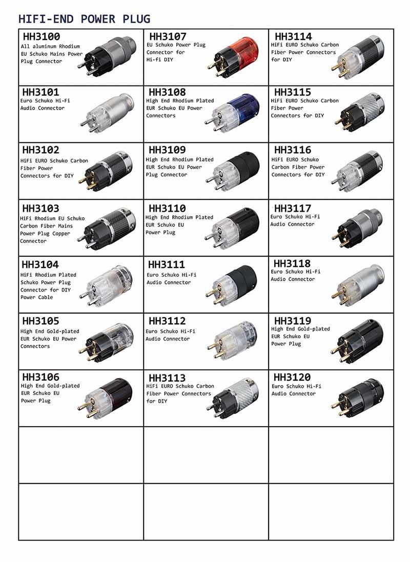 OEM/ODM Hi-End Audio Grade EUR Schuko Power Plug Rhodium Plated Female Terminal Adapter Cable