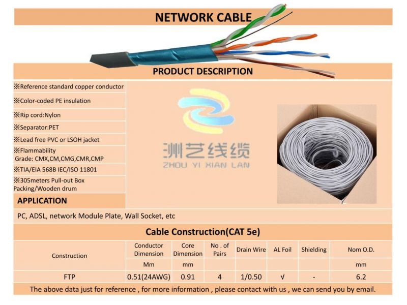 Copper Standard Conductor Communication System FTP Cat5e Network Data Cable