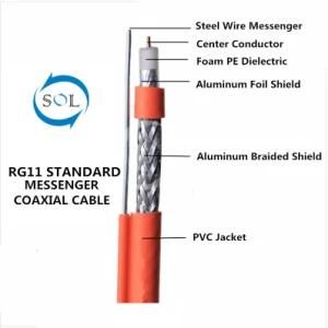 75ohm Aerial CATV Self-supporting Coaxial Cable RG11 with Steel Wire