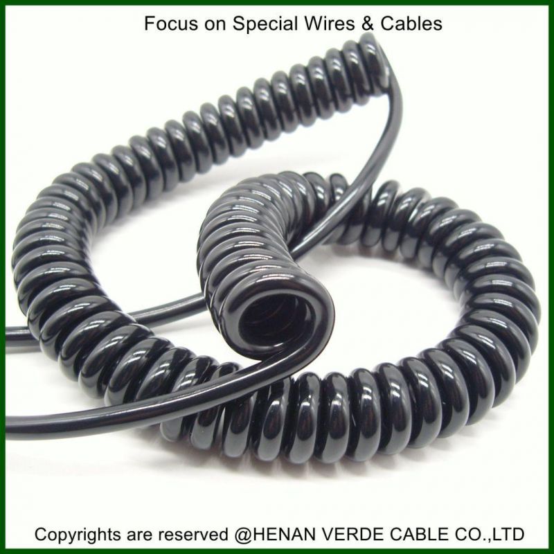 Oil Resistant PUR Retractable Trailing Arm Robot Eletrical Cables Spiral Coiled Cable