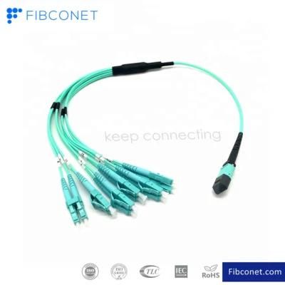 FTTH Blue 1X12 Cores Fiber Optical MPO to LC Jumper Patch Cable