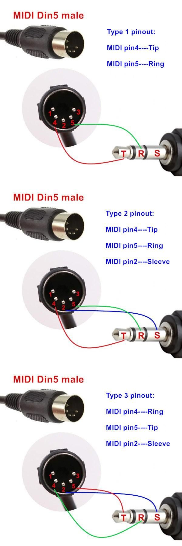 MIDI DIN 5pin Male Plug to 4X3.5mm 1/8 Jack Mono Audio Cable Adapter