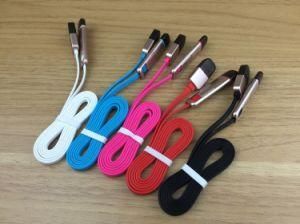 2015 Hot Selling Multi-Function Colorful Flat 2 in 1 Mobilephone USB Data Charging Cable for Android and Phone 5/5s/6s/6p