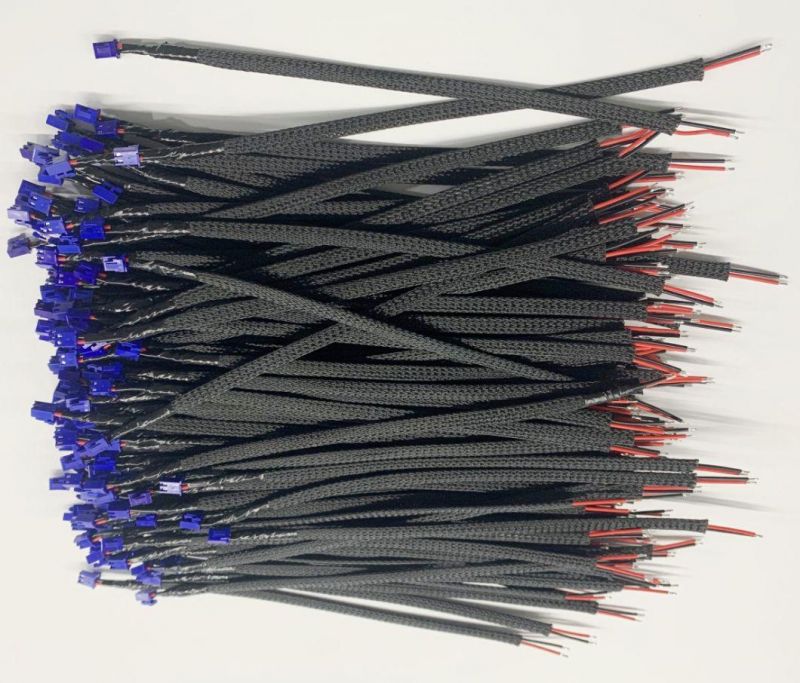 2pin Blue Color Connector Wire Harness with Brained Pipe and Adhesive Tape, End Peeled and Tinned