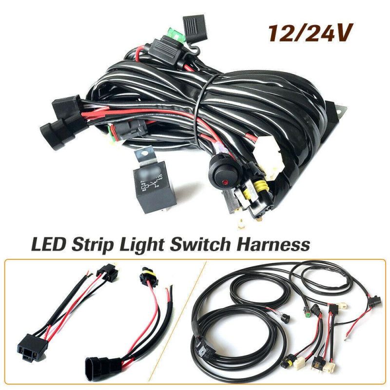 12/24V LED Work Strip Light Wiring Harness Relay Kit Switch Light Spotlights