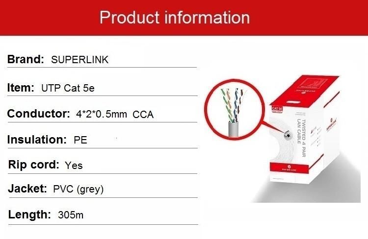 Superlink LAN Cable UTP Cat5e 24AWG CCA 4 Pairs Good Price Cable