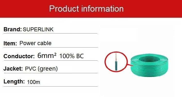 Electric Wire Power Cable 6mm2 High Power Green Central Air Conditioning Cable