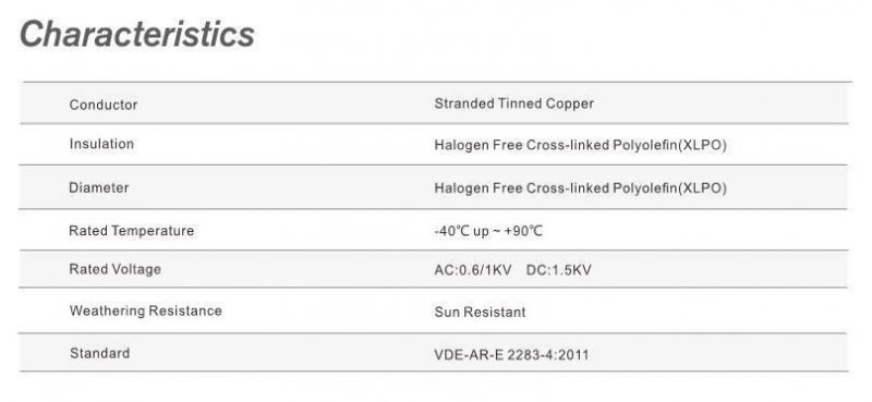 TUV Approved PV System Connection Electric Cable