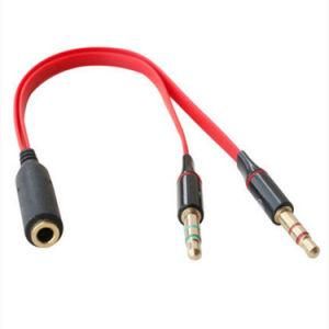 Female to 2 Male Flat 16cm 3.5mm Mic Audio Y Splitter Cable