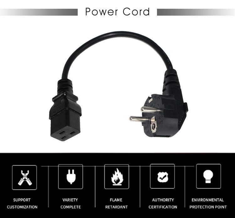Europe Standard Power Cable High Quality Power Cables EU Plug 3 Pin to IEC C19 AC Power Cord