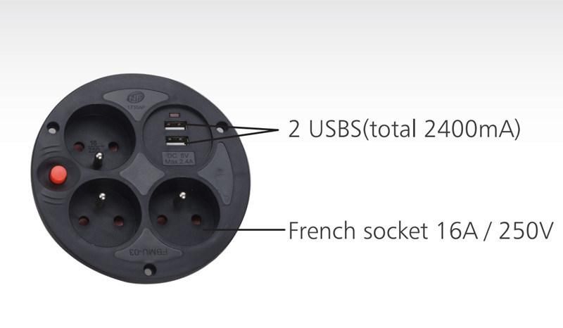 French Type Cable Reel with Children Protection and 2*Usbs