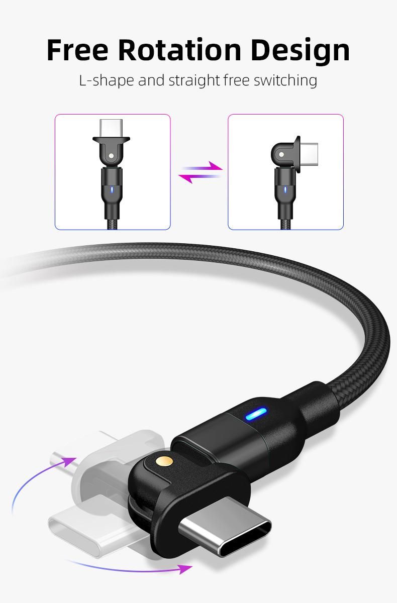 New Arrival Durable Nylon Braided Micro USB Type-C 180 Rotation 2.4A Data USB Charging Cable for Android Xiaomi