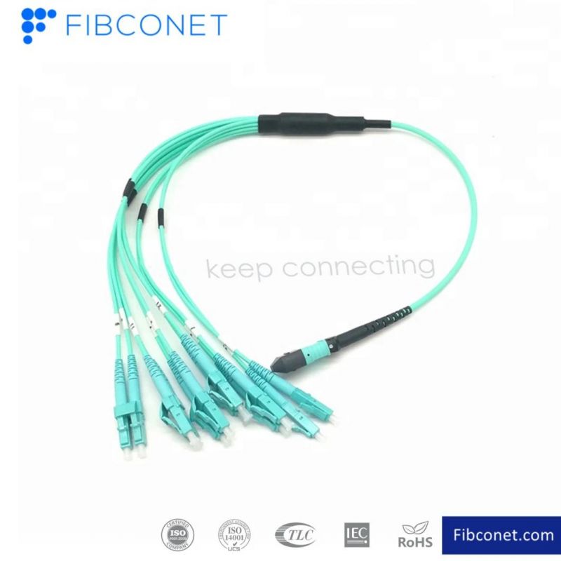 FTTH Blue 1X12 Cores Fiber Optical MPO to LC Jumper Patch Cable