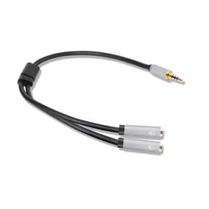 Alloy Shell Gold Plug 3.5mm Jack 4 Pole Male to 2 Female Splitter Audio Cable