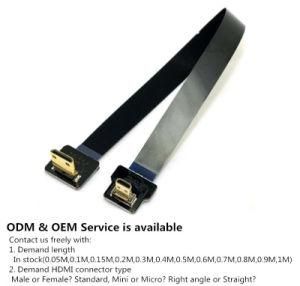 Xaja Ultra Thin HDMI Flat Ribbon Cable Wire up Angle 90 Degree Mini C2 to D2 Micro Down Angle 90 Degree Flexible Cable Fpv