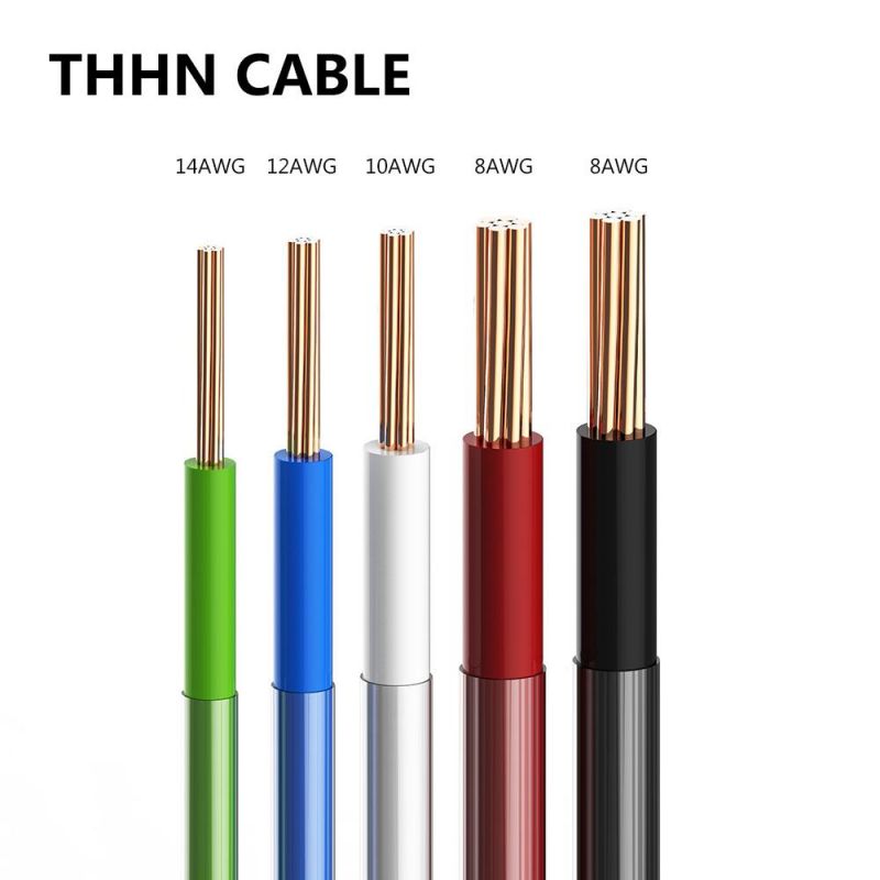 Stranded Copper Green Red Blue Black Building Wires Thhn Cable Electric Conductor 6 8 10 12 AWG