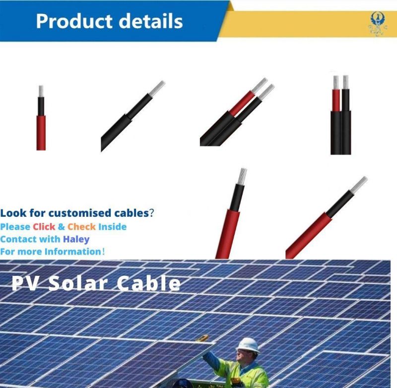 H1z2z2-K High Quality Customized XLPE Insulated Single Core PV Cable Wire Solar Cable 6mm Control Electric Wire Coaxial Waterproof Rubber Cable Made in China