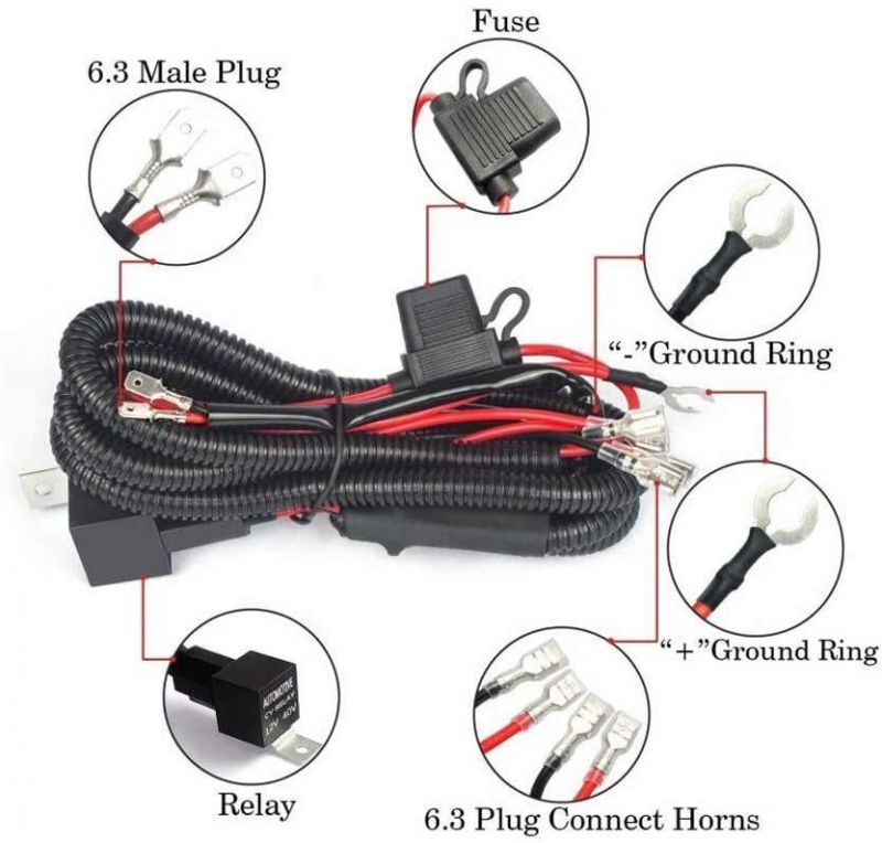 Car Is Fitted with an Explosive Horn 12V Loudspeaker Electronic Wiring Cable Harness
