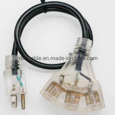 NEMA Power Cords 5-15p to Triple Tap 5-15r Adapter Lights ETL UL