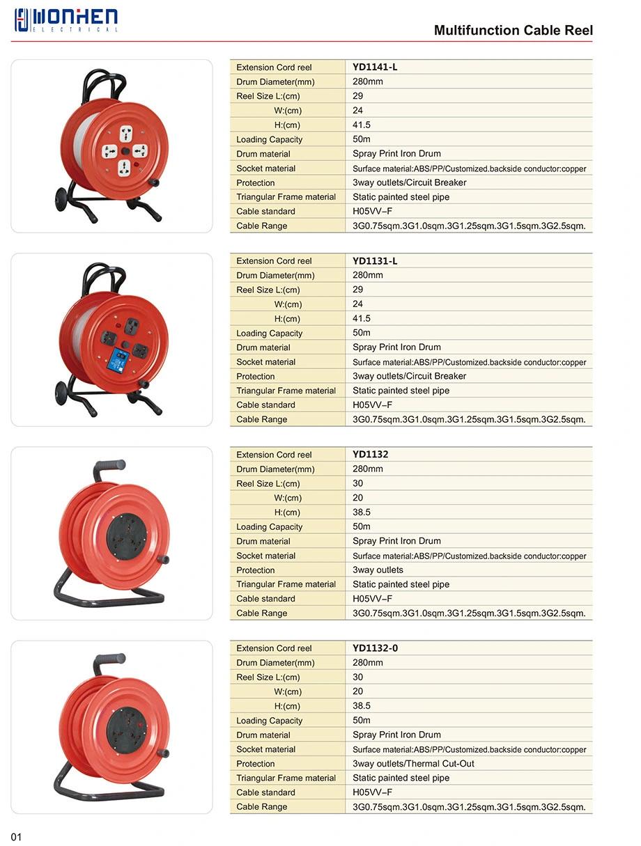 Cable Reel 4 Outlet Extension Cord Reel, 15m, 20m, 25m, 30m, 50m and Custom Length Italy Power Cord Imq Safety Approved