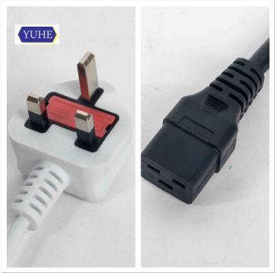 Saso Approval BS1363 British 3 Lead White Black Fused Plug 0.5 0.75 mm IEC C19 Comnector Power Cable