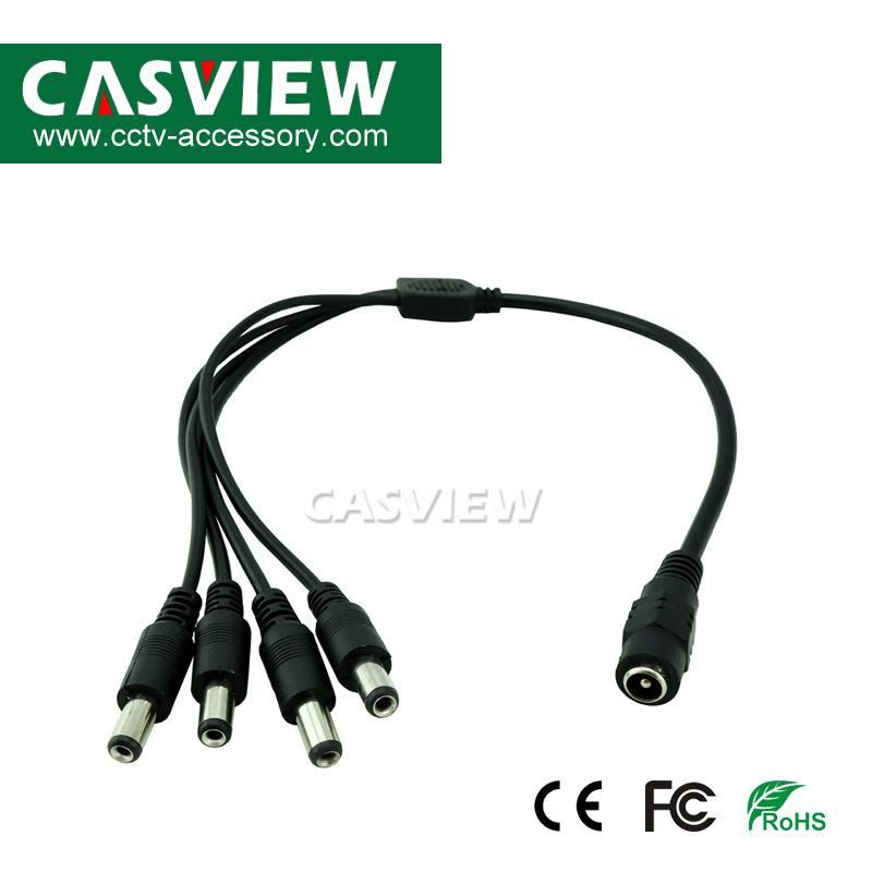 DC 1 to 4 Power Splitter 4-Port Adapter Cable for CCTV Camera LED Power System Solderless 5.5X2.1mm Port Female Input, Male Output