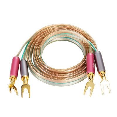Hi-Fi Bare Copper PVC Insulated 14AWG Clear Speaker Cable with Gold Plated Banana Connectors