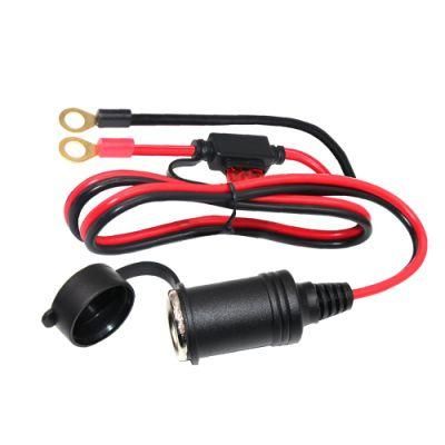 12V 3FT Car Cigarette Lighter O Ring Terminal Connector Harness Extension Charge Cable, Fused 10A