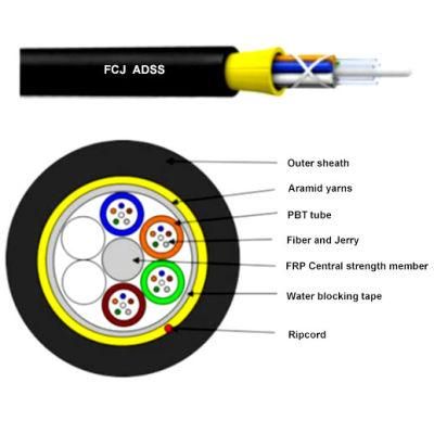 ADSS All Dielectric Self-Supporting Outdoor Aerial Cable with 100m 200m 250m 300m Span Single Sheath