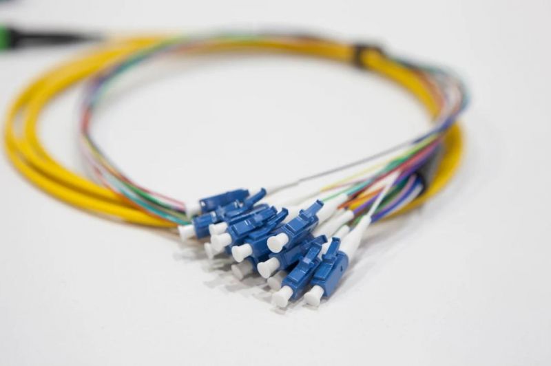 MPO/Female LC Om4 Fiber Optic Multimode Multicores 12 Cores 2.0mm Fanout Pigtails with 5 Meters