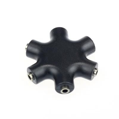 3.5mm 6 Ports Multi Headphone Headset Earphone Splitter Adapter--Black Color